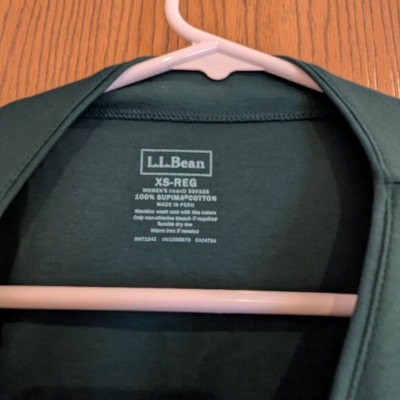 L.L. Bean Split Neck Supima Cotton 3/4 Length Sleeve Hunter Green Top-Women's XS - Picture 3 of 4